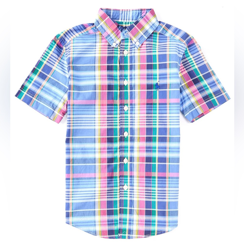 Short Sleeve Multi Color Plaid Poplin Button Down!
